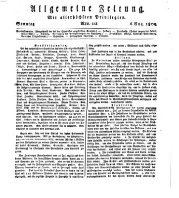 Allgemeine Zeitung Sonntag 6. August 1809