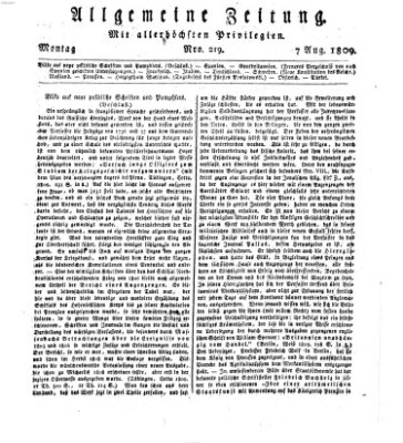 Allgemeine Zeitung Montag 7. August 1809