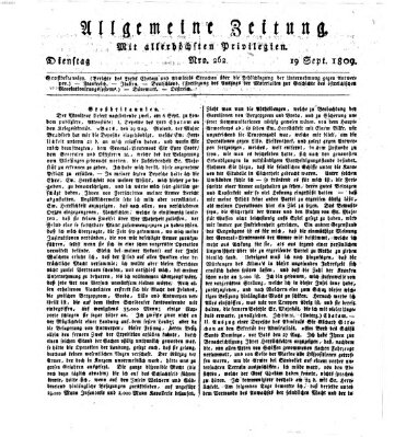 Allgemeine Zeitung Dienstag 19. September 1809