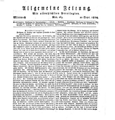 Allgemeine Zeitung Mittwoch 20. September 1809