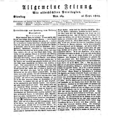 Allgemeine Zeitung Dienstag 26. September 1809