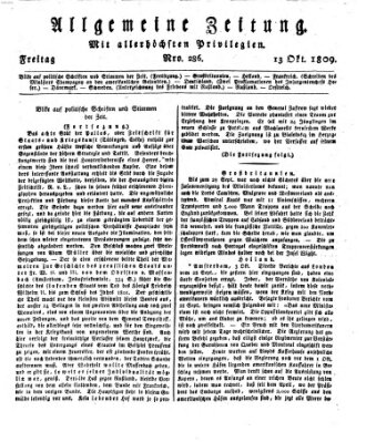 Allgemeine Zeitung Freitag 13. Oktober 1809