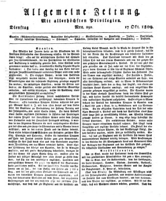 Allgemeine Zeitung Dienstag 17. Oktober 1809