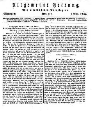 Allgemeine Zeitung Mittwoch 8. November 1809