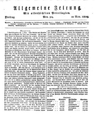 Allgemeine Zeitung Freitag 10. November 1809