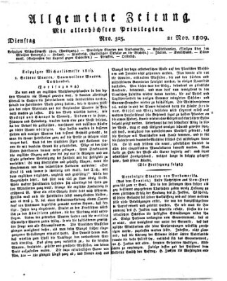 Allgemeine Zeitung Dienstag 21. November 1809