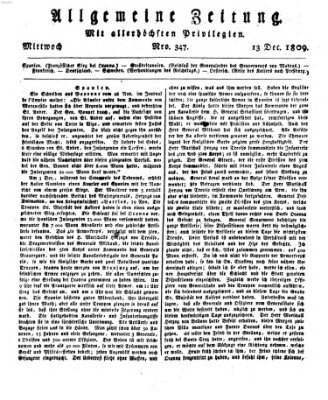 Allgemeine Zeitung Mittwoch 13. Dezember 1809