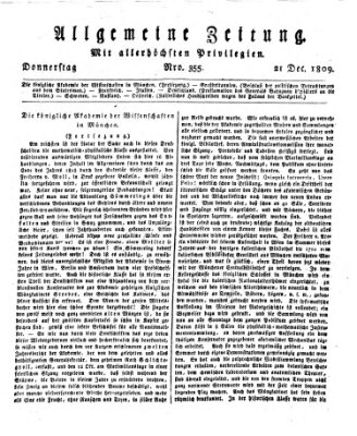 Allgemeine Zeitung Donnerstag 21. Dezember 1809