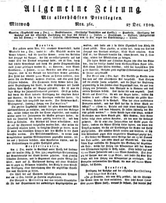 Allgemeine Zeitung Mittwoch 27. Dezember 1809