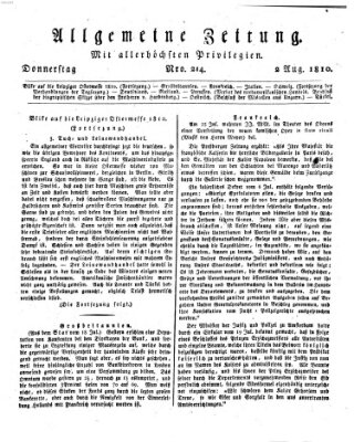 Allgemeine Zeitung Donnerstag 2. August 1810