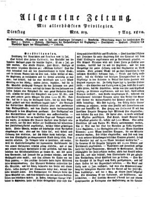 Allgemeine Zeitung Dienstag 7. August 1810