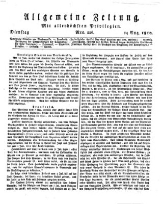 Allgemeine Zeitung Dienstag 14. August 1810