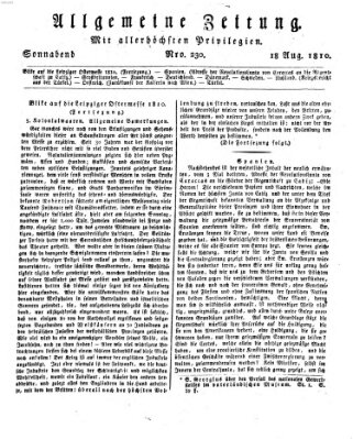 Allgemeine Zeitung Samstag 18. August 1810