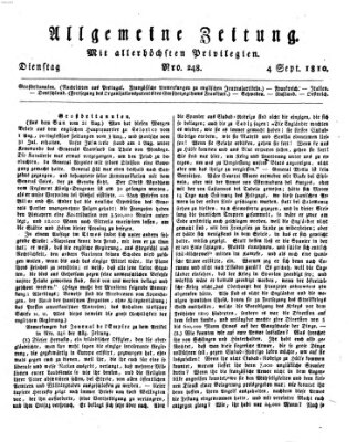 Allgemeine Zeitung Dienstag 4. September 1810