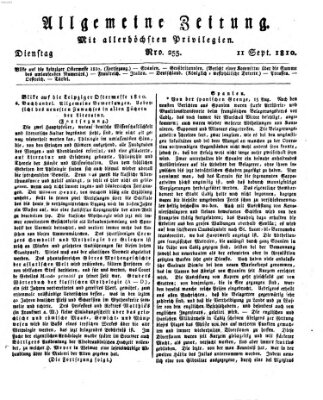 Allgemeine Zeitung Dienstag 11. September 1810