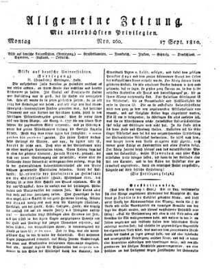 Allgemeine Zeitung Montag 17. September 1810