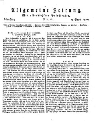 Allgemeine Zeitung Dienstag 18. September 1810