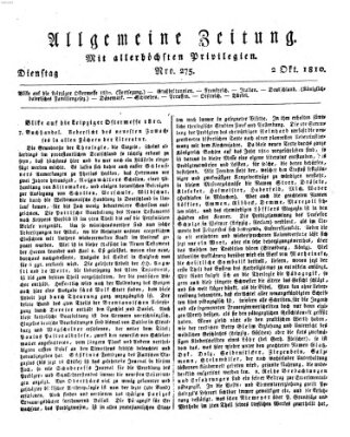 Allgemeine Zeitung Dienstag 2. Oktober 1810