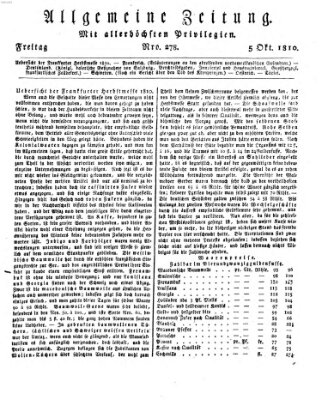 Allgemeine Zeitung Freitag 5. Oktober 1810