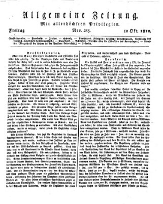 Allgemeine Zeitung Freitag 12. Oktober 1810