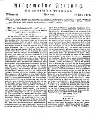 Allgemeine Zeitung Mittwoch 17. Oktober 1810