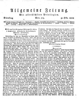 Allgemeine Zeitung Dienstag 30. Oktober 1810