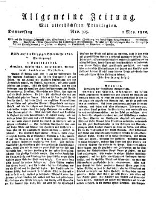 Allgemeine Zeitung Donnerstag 1. November 1810