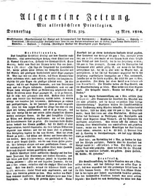 Allgemeine Zeitung Donnerstag 15. November 1810