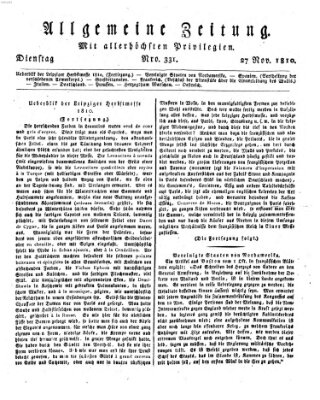 Allgemeine Zeitung Dienstag 27. November 1810