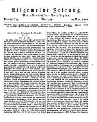 Allgemeine Zeitung Donnerstag 29. November 1810