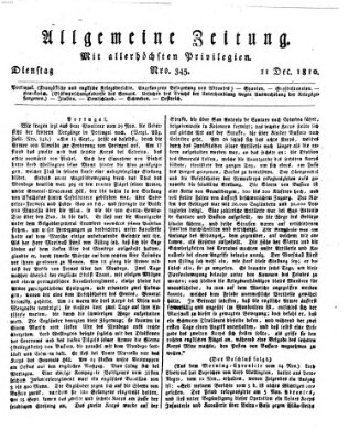 Allgemeine Zeitung Dienstag 11. Dezember 1810