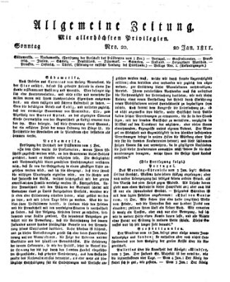 Allgemeine Zeitung Sonntag 20. Januar 1811