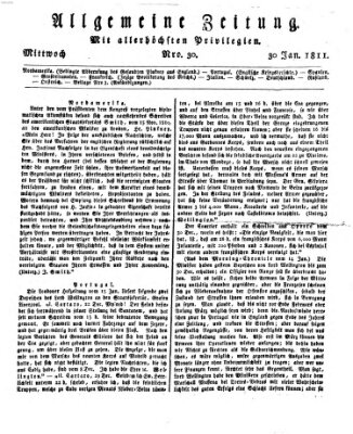 Allgemeine Zeitung Mittwoch 30. Januar 1811