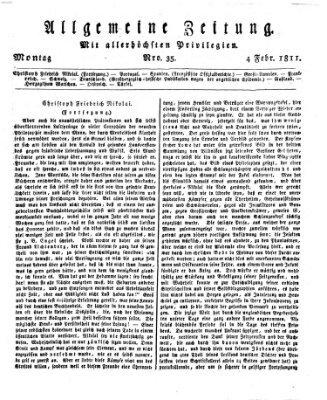 Allgemeine Zeitung Montag 4. Februar 1811