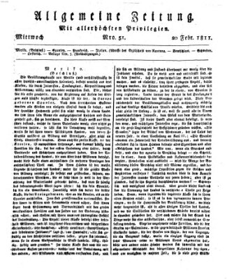 Allgemeine Zeitung Mittwoch 20. Februar 1811