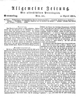 Allgemeine Zeitung Donnerstag 11. April 1811