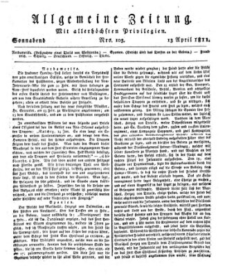 Allgemeine Zeitung Samstag 13. April 1811