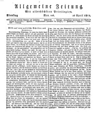 Allgemeine Zeitung Dienstag 16. April 1811