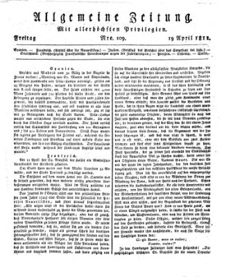 Allgemeine Zeitung Freitag 19. April 1811