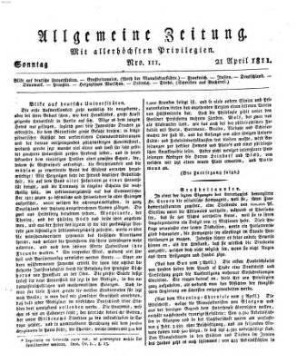 Allgemeine Zeitung Sonntag 21. April 1811