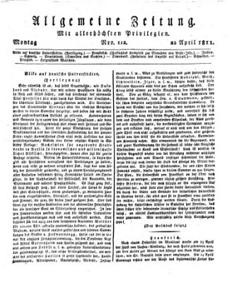 Allgemeine Zeitung Montag 22. April 1811