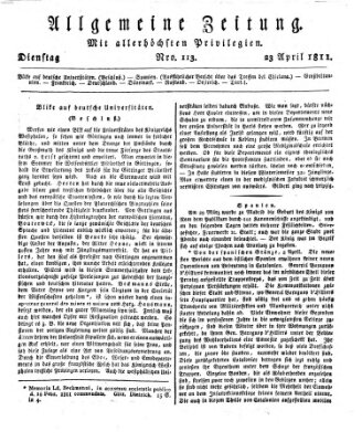 Allgemeine Zeitung Dienstag 23. April 1811