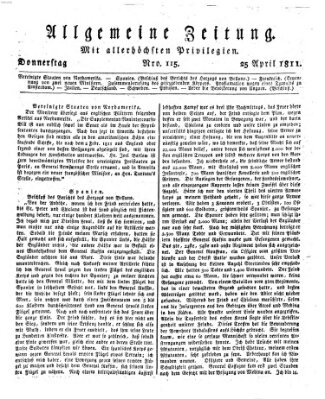 Allgemeine Zeitung Donnerstag 25. April 1811