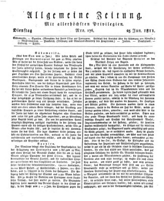 Allgemeine Zeitung Dienstag 25. Juni 1811