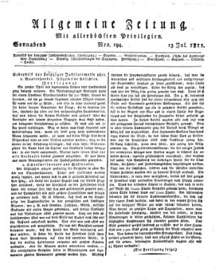 Allgemeine Zeitung Samstag 13. Juli 1811