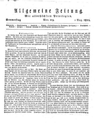 Allgemeine Zeitung Donnerstag 1. August 1811