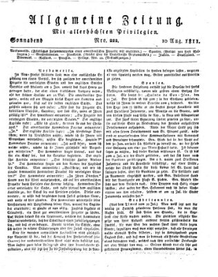 Allgemeine Zeitung Samstag 10. August 1811