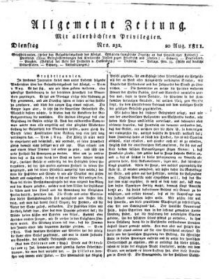 Allgemeine Zeitung Dienstag 20. August 1811