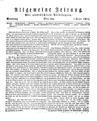 Allgemeine Zeitung Sonntag 1. September 1811