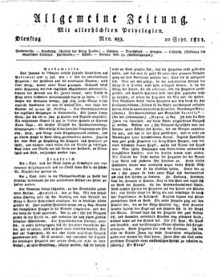 Allgemeine Zeitung Dienstag 10. September 1811